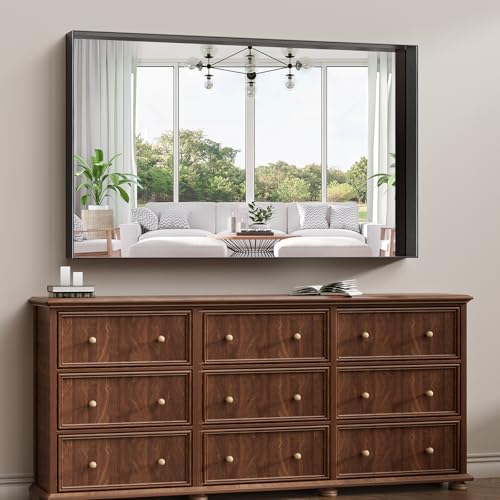 Image of Koonmi Bathroom Wall Mirror, 60x36 Black Mirror for Over Sink