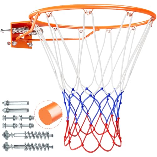 Yohood 18 Basketball Rim Heavy Duty Solid Steel Rim for Wall Mount & Hoop Replacement Double Spring Basketball Rim with All Weather Net More Compatible Multi-Hole Design