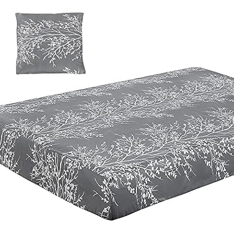YEPINS Fitted Sheet 140 x 200 cm Fitted Sheet Box Spring Bed - 100% Microfibre Bed Sheet with Elastic Band, up to 30 cm Topper Height, Grey Branches Cover