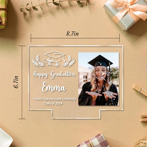 LABNNA Personalized Graduation Gifts Class of 2024 Acrylic Plaque With Photo Farewell Memorial Decorative Signs with Night Light College Grad Gift for Daughter Son