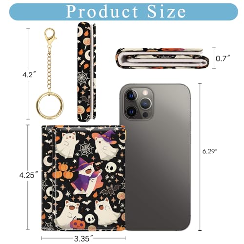 Image of Jogjam Halloween Cute Cats Ghost Small Wallets, Spooky Bats Pumpkin Rfid Womens Wallet, Slim Thin Trifold Woman Wallet, PU Leather Card Holder Wallet, Mini Key Chain Cash Wallet, Ladies Holiday Gifts