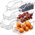 LemonRoad 6 Packs Clear Freezer Organizer Bins with Handle Pantry Vegetable Organizers and Storage Stackable Open Front Fridge Storage Egg Salad Containers for Kitchen Refrigerator Cabinet Closet