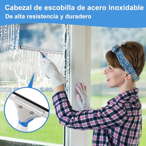 Miniatura 6 de Mitclear Limpiacristales Profesional 35cm , Limpiador De Ventanas De Acero Inox Con Escobilla De Silicona Paños De Microfibra, Kit Limpiacristales Para Ducha Cristal Espejo Puerta Coche
