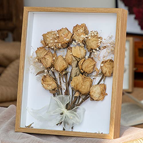 8x10 Wood Shadow Box Frame Glass Door Display Case,Wooden Dried Flower Photo Frame Dried Flower Display Stand Decorative Floating Photo Frame (Primary Color)