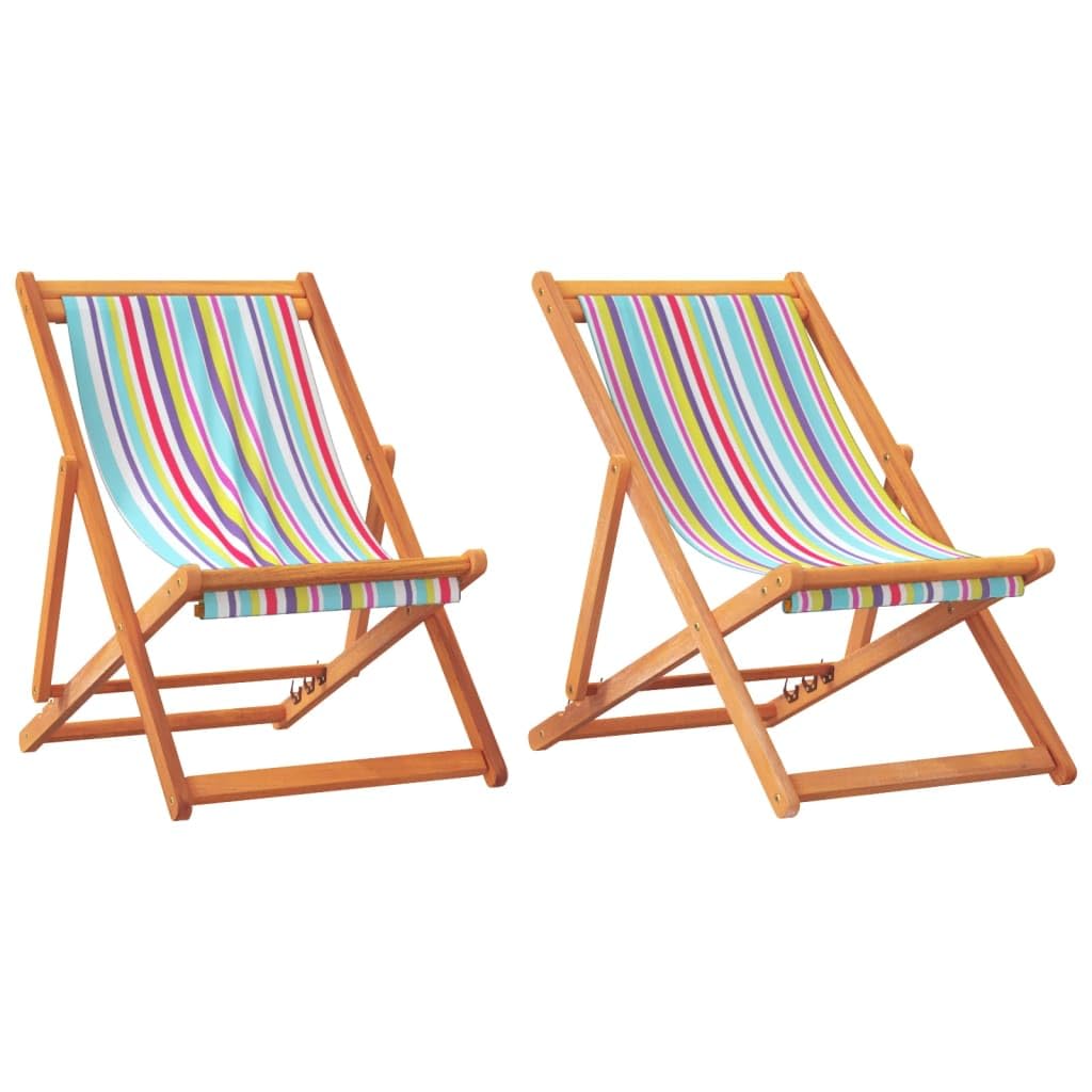 vidaXL Sillas de Playa Plegables 2 uds, Tumbonas Ajustables de Pícnic, Sillones de Relax, Asientos para Jardín Camping Patio, Tela Multicolor