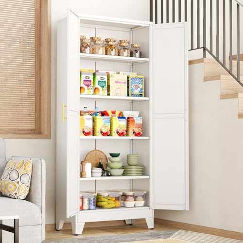 RISTERN White Pantry Storage Cabinet,71" Kitchen Pantry with Doors and