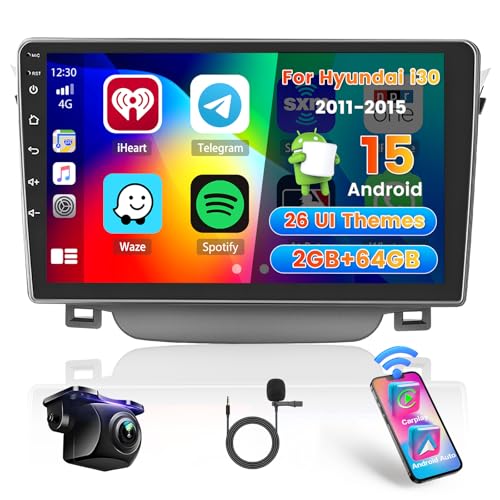 Hikity 2+64G Android Autoradio pour Hyundai i30 2011-2015 sans Fil Carplay Android Auto, 9 Pouces Écran Tactile Radio avec Lien Miroir FM/RDS EQ WiFi Bluetooth GPS 26UI...