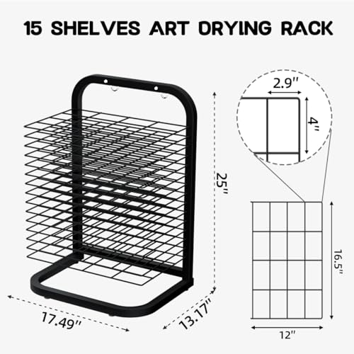 Image of INNOVART 15 Shelves Art Drying Rack for Classroom Club Painting Crafts, Metal Desktop Drying Rack for Art, Black Painting Drying & Artwork Storage Racks for Home, Classroom, Studio, Craft Room