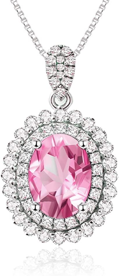 JIANGXIN Luxur 925 Sterling Silber Anhänger Kette Damen Halskette Prinzessin Diana Kate Edelstein Design Birthstone 40-45cm Verstellbar Ketten Mit Exquisite SchmuckBox