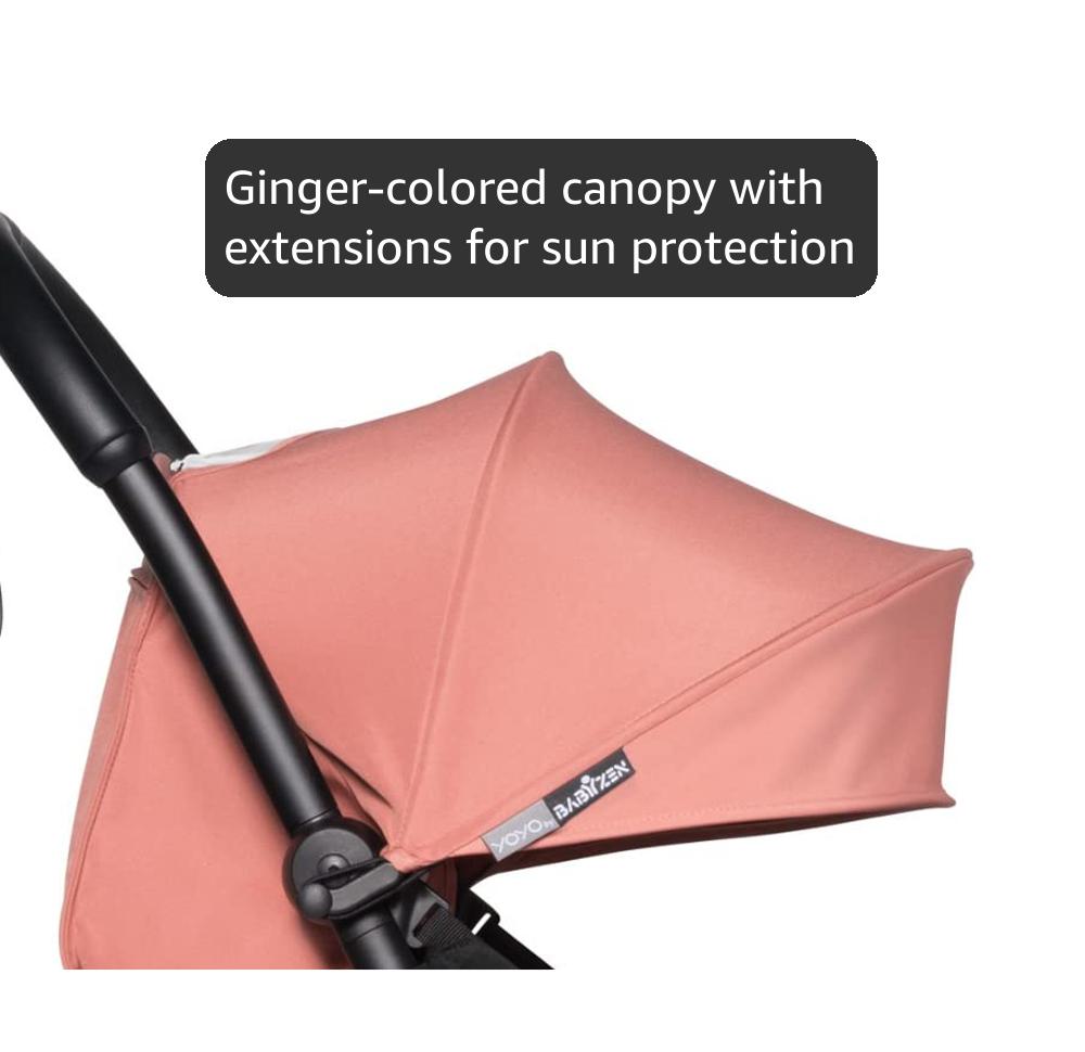 BABYZEN YOYO2 6+ Stroller - Black Frame with Ginger Seat Cushion & Canopy