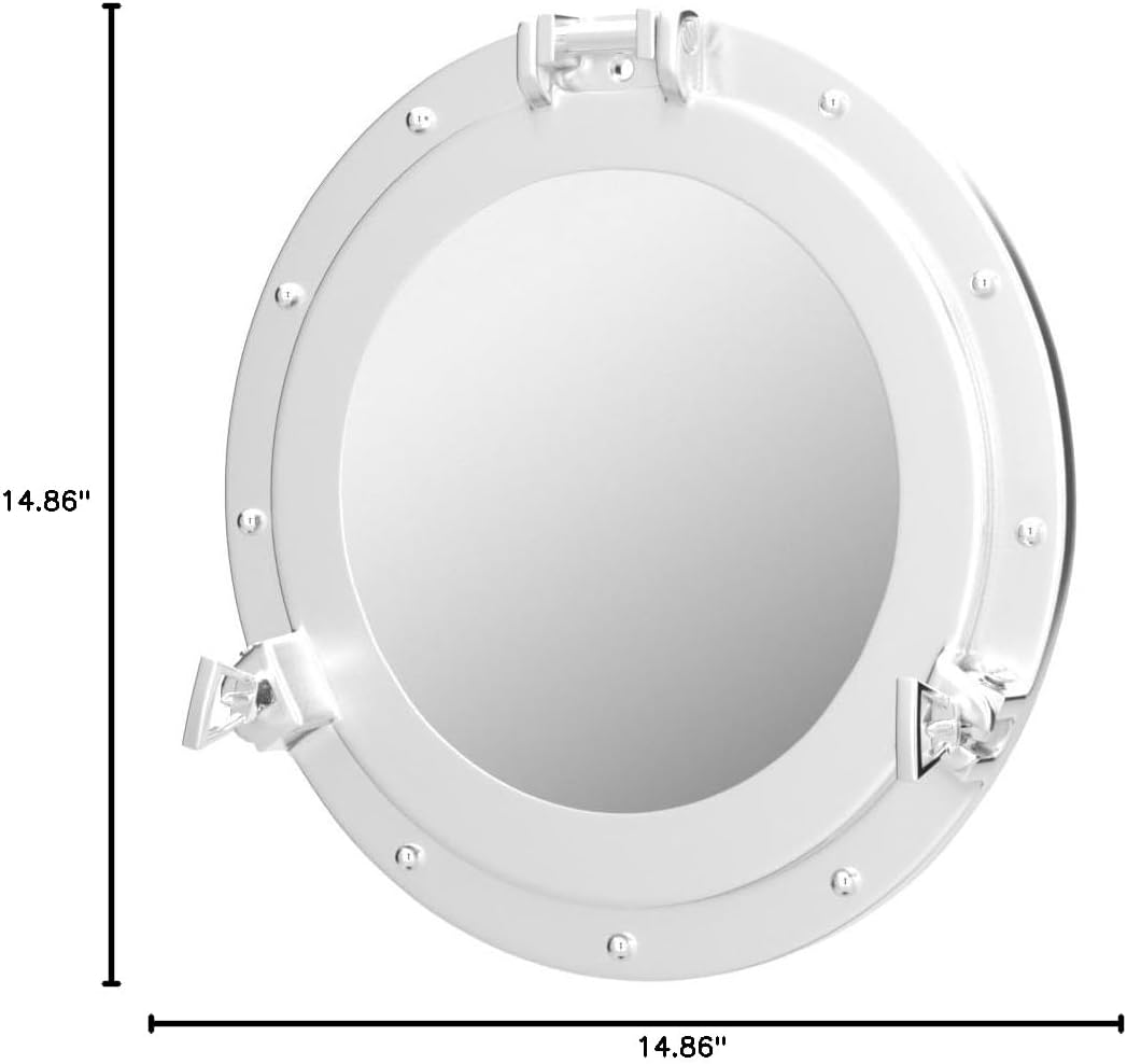 Nagina International Metal Crafted Nickel Plated Aluminum Porthole Bathroom Decor Mirror (15 Inches)