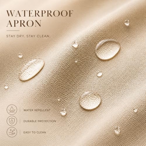 Image of PUJI 1 Pcs Women Kitchen Apron with Hand Wipe Pockts, Big Pocket,Hand-wiping, Waterproof for Cooking Baking,Center Pocket Hand Towel Women and Men (1 Pcs)