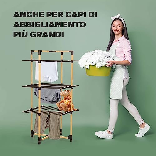 VITAPUR Stendibiancheria pieghevole, asciugabile a più livelli, asciugabiancheria 69 x 136 x 69 cm, fino a 20 kg, asciugabiancheria ideale per piccoli appartamenti, ruote stabili - 3