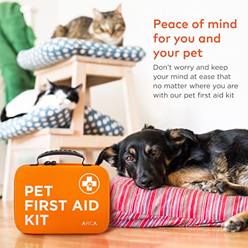Image of ARCA PET Cat & Dog First Aid Kit for Car - Pet Emergency Kit for Home Office Travel - Dog Camping Essentials with Digital Thermometer, Muzzle & Mini First Aid Pouch (Pack of 2)