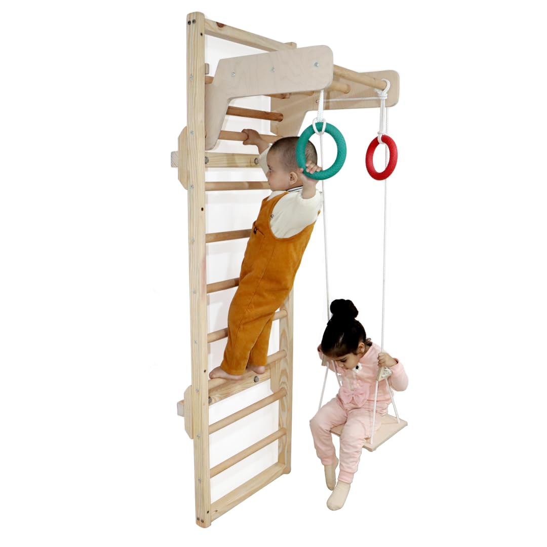 Curious Cub Jungle Gym for Kids Indoor |Playset with Wooden Ladder, Gym Rings, Monkey Bars & Swing |Develops Motor Skills| Jungle Gym Set | Jungle Gym for Kids & Babies 1.5-7 Years, 10 cm