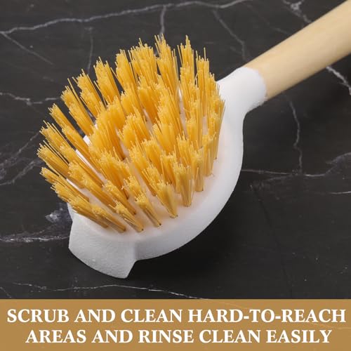 Image of Patelai 20 Pack Kitchen Dish Brush with Wooden Handle Scrub Brush Built in Scraper 9.3'' Tough Bristles Medium Handle Dish Scrubber for Pans Kitchen Sink Cleaning Dishwashing