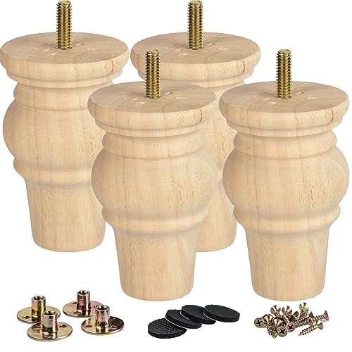 La Vane 4 Inch Unfinished Solid Wood Furniture Legs (10cm)