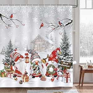 Bonhause Zasłona Prysznicowa Gnomy Boże Narodzenie