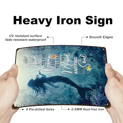 SUPERDANT Mermaid Metal Signs Inspirational Quotes Tin Signs to The Ocean Lose Mind Find Soul Walll Plaque Funny Sign and Plaque Bathroom Metal Sign for Bedroom Man Cave Bar Cafe Bar Home - Image 3