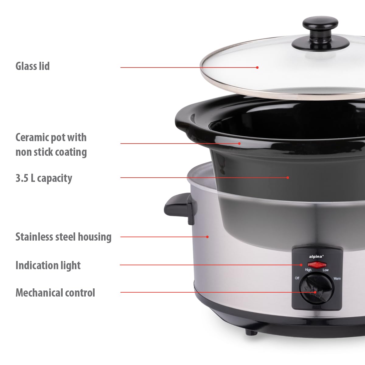 Alpina Cocina Lenta 3,5L 240W Acero inoxidable