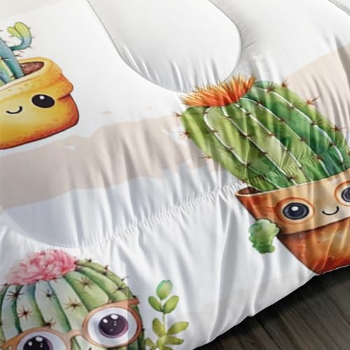Image of AILONEN Cute Cactus Comforter Set Twin Size, Funny Cartoon Style Succulent Plant Bedding Set for Kids Girls,Mexican Nature Hipster Humor Print Bed in a Bag,1 Quilt Set 2 Pillowcases,3 PCS