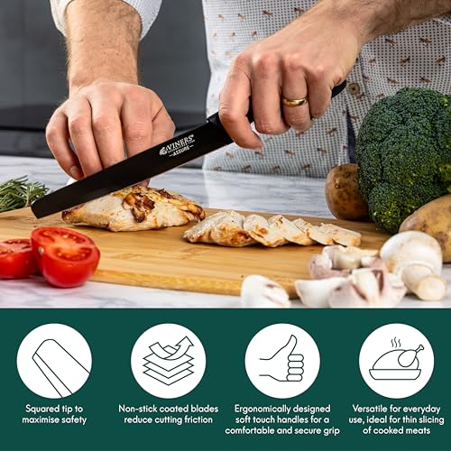 Viners Assure 8” Carving Knife Stainless Steel Blade with Squared Tip for Safety, Soft Grip Handle, Non-Stick Coating, Rust-Resistant, Ideal for Slicing Meat, Poultry & Roasts - Image 5
