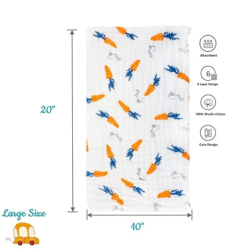 Miniatura 3 de Paños de muselina para bebé, paquete de 6 paños de muselina para eructos, pañuelos, grandes, 20 x 10 pulgadas, extra suaves, absorbentes, para