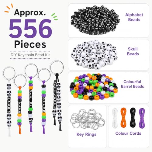 Kit de llaveros de Halloween Suny Smiling con 556 cuentas de calaveras y letras para manualidades 2
