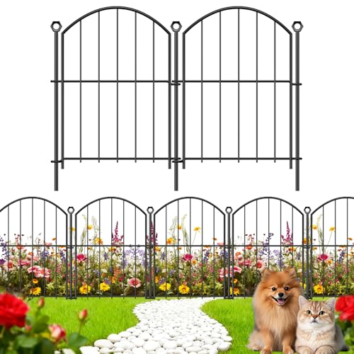 Decorative Garden Fence 17in x30ft, 30 Pack Rustproof Metal No Dig Fence Animal Barrier for Dog, Arched Flower Bed Edging Ornamental Wire Border Panel Fencing (Black, 30 Panels-17in(H) x30ft(L))