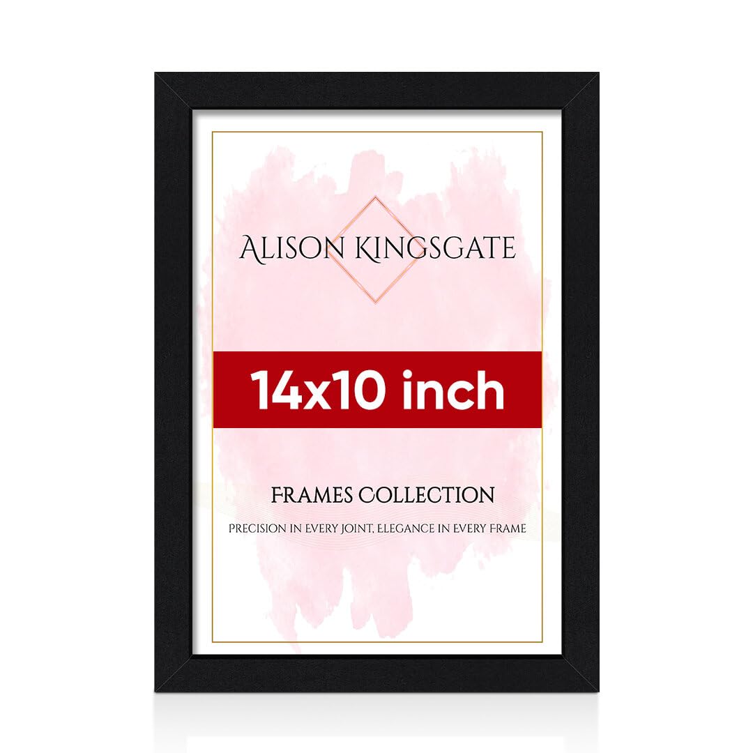 Alison Kingsgate Sleek 14X10 Picture Frame - Engineered Wood with Shatterproof Perspex Front - Perfect for Photos, Posters, Certificates - Suitable for Wall Mount or Tabletop Display - BLACK
