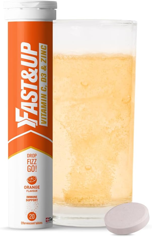 Fast&Up Vitamin C, Vitamin D & Zinc - 20 Effervescent Tablets - Complete Immunity Support - Best Defence - One Daily - Orange Flavour
