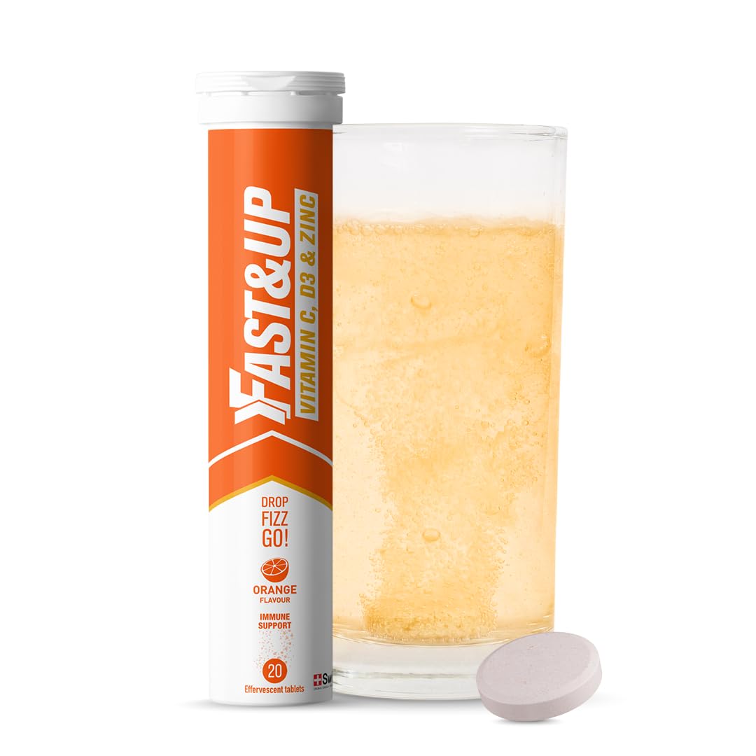 Fast&Up Vitamin C, Vitamin D & Zinc - 20 Effervescent Tablets - Complete Immunity Support - Best Defence - One Daily - Orange Flavour