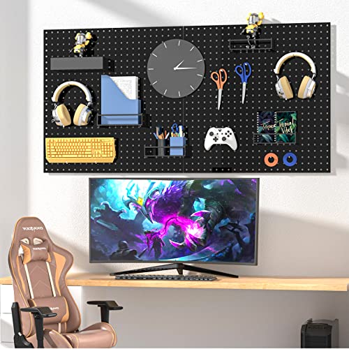 DEMEDO Peg Board, 4Pcs Metal Pegboard Wall Organizer with Heavy Duty, Pegboard, Peg Boards for Walls Black Pegboard Panels for Craft Room Garage Workshop Kicthen Tool Organization - Thumbnail 6