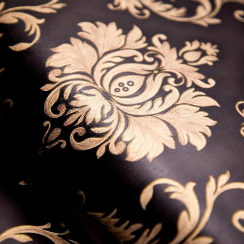 Image of 45 x 1000 CM Wall Stickers Home DIY Decals Damask Flower Self Adhesive PVC Wall Stickers for Living Room, Bedroom (Mocha Brown Decoy)