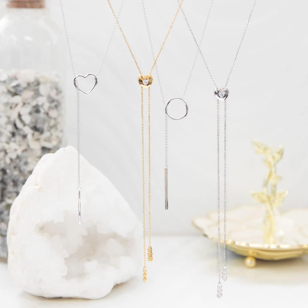 BERRICLE Sterling Silver Open Circle Bar Lariat Necklace for Women, Rhodium Plated 16 inch - Image 5