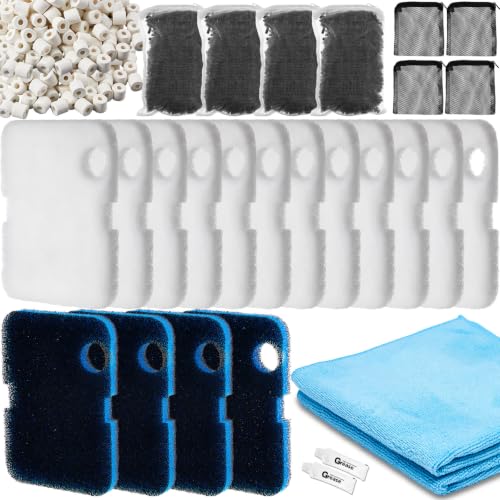 Image of Threlaco 30 Pack Aquarium Filter Media Set Replacement Compatible with Cascade 1200 /1500 Ccf2ul Ccf3ul Filter, Bio Sponge Filters, White Floss Pads, Activated Carbon, Ceramic Ring, Mesh Bags, Grease