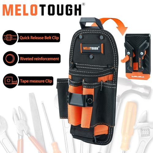 Image of MELOTOUGH 7-Pocket Technician Pouch-Small Pocket Tool Belt Pouch with Belt Clip,Clip on Larger Pockets & Loop, Clip on-Tool Holder Accessory