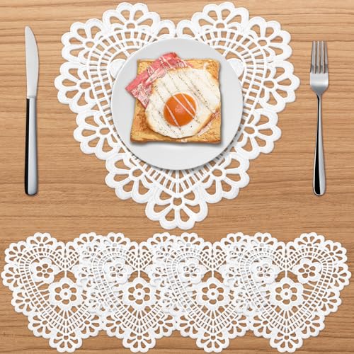 4 Pcs Valentines Day Heart Placemats 12 Inch Crochet White