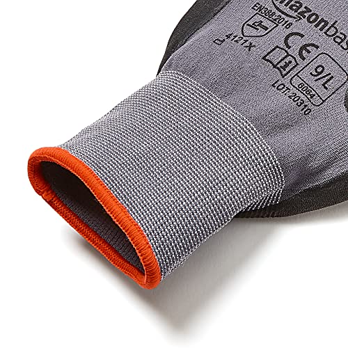 Image of Amazon Basics Micro-Foam Nitrile Coated Safety Work Gloves, Nylon Liner Fiber, Touch Screen Compatible, Grey, Size 9, Large, 6-Pack