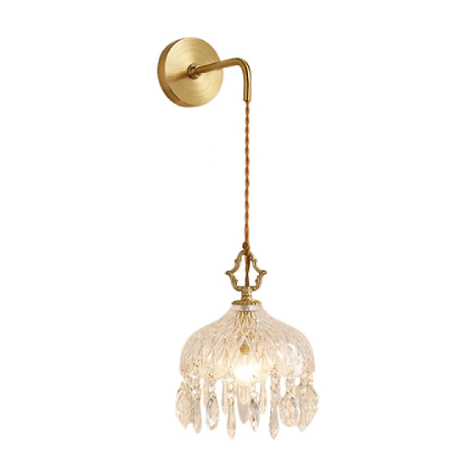 MYUYEE Brass Lampbody Retro Wall Sconce Crystal Wall Light Adjustable Hemp Rope Hanging Wire Glass Shade Lamp Wall Sconce