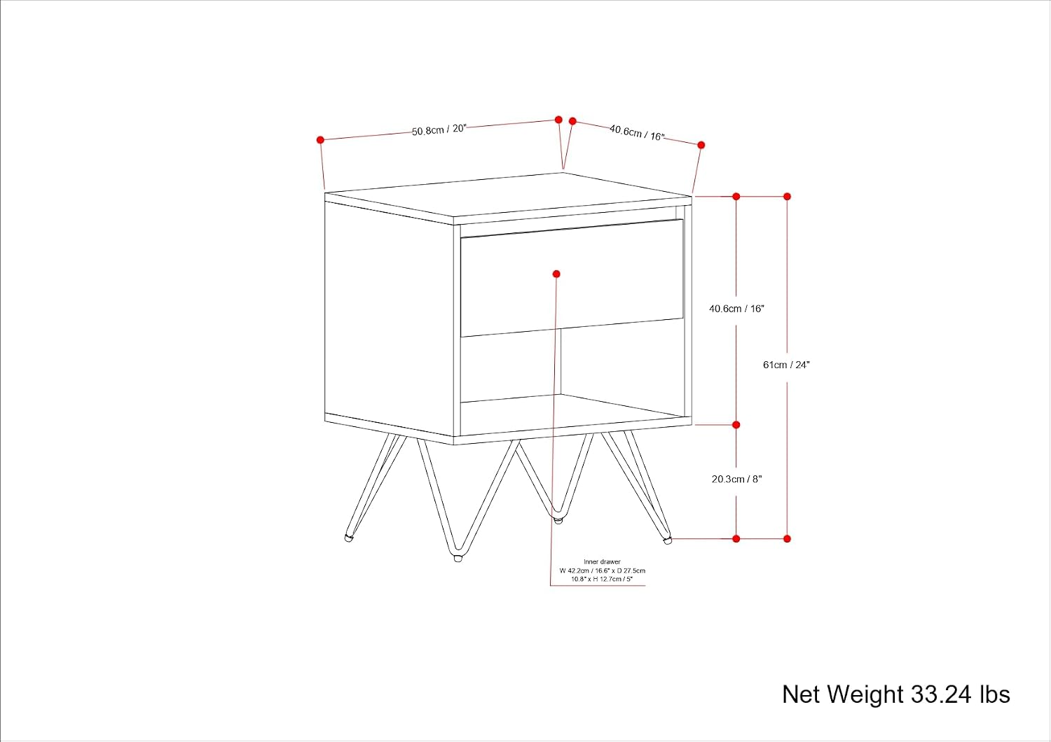 SIMPLIHOME Hunter Solid Mango Wood 20 inch Wide Modern Industrial Nightstand in Natural for the Living Room and Bedroom