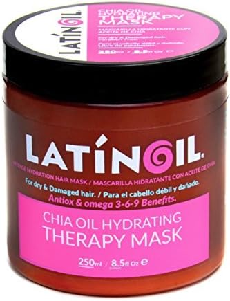 LATINOILChia Oil Hair Mask Treatment for Dry Damaged Hair - Deep Conditioner Anti Frizz Hydrating Moisturizer - for Low Porosity, Curly, Color Treated, Split End Hair Repair Masque for Women 8.5 Oz