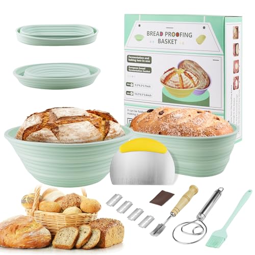 Silicone Bread Proofing Basket kit, 9” Round & 10” Oval Sourdough Proofing Baking Basket, silicone bread Proofing bowl kit, Sourdough Bread Baking Supplies