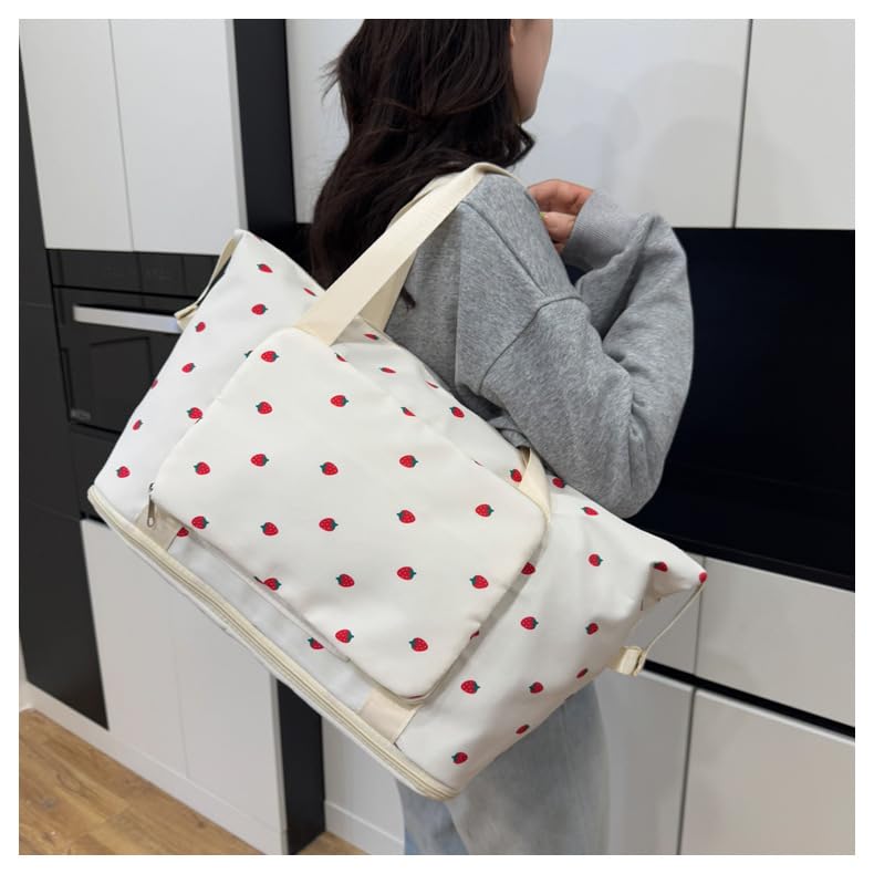 Strawberry Expandable Duffle Bags Foldable Overnight Bags Cute Gym Dance Bag Coquette Weekender Carry On Tote2