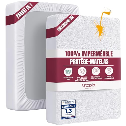 Utopia Bedding Protège Matelas 180 x 200 x 40 cm Imperméable, Certifié Oeko TEX, Alèse Drap Housse, Matelas Couvre, Respirant, Élastique Tout Autour Blanc