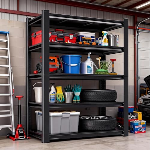 Image of Metal Garage Shelving Unit, Heavy Duty 5-Tier Adjustable Storage Rack, Steel Shelving,2000 lbs Capacity, Industrial Shelves for Heavy Tools and Equipment (5-Tier 54 inch H x20 W x 14 inch D)