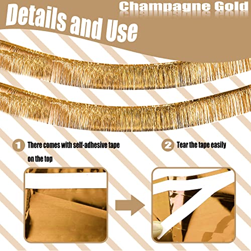 Image of 6 Pack 10 Feet Champagne Gold Foil Fringe Garland Metallic Tinsel Streamers Banner Wall Hanging Backdrop Banner for Parade Floats, Thanksgiving, Christmas, Birthday, Halloween Party Decorations