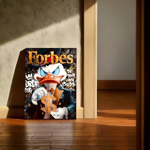 Image of Luxury Cartoon Duck Pop Art Canvas Wall Art Painting For Living Room | Money Motivation Street Art Wall Art Painting | Modern Success-Themed Artwork for Home & Office, 41x56 cm