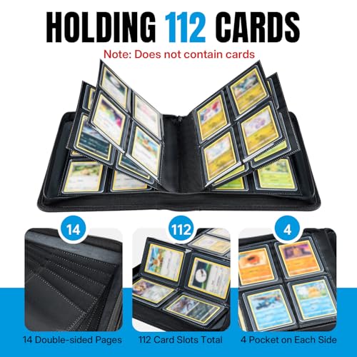 Tolesum Toploader Sammelkarten Album für 112 Toploader,4 Fächer Toploader Binder con 10 Toploader Card,Trading Card Binder Hüllen für 3x4 Rigid für Magic, YuGi Oh, MTG