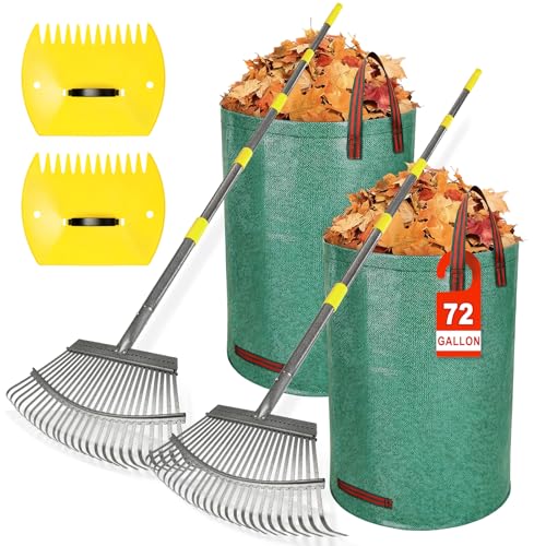 Set 2 Rastrillos Jardín Metal 18" Ancho Mango Ajustable miniatura 1